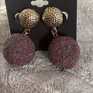 Vintage Gold and Multicolor Textured moon drop Earrings
